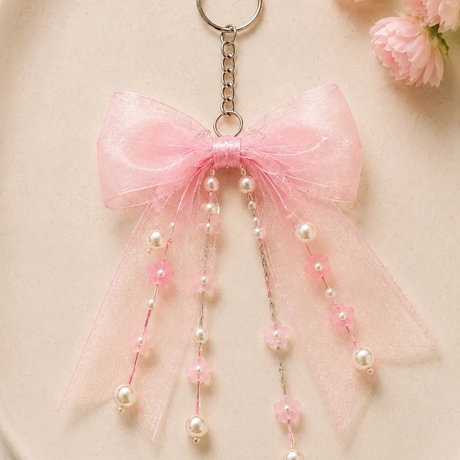 Pink Bow Tassel Keychain