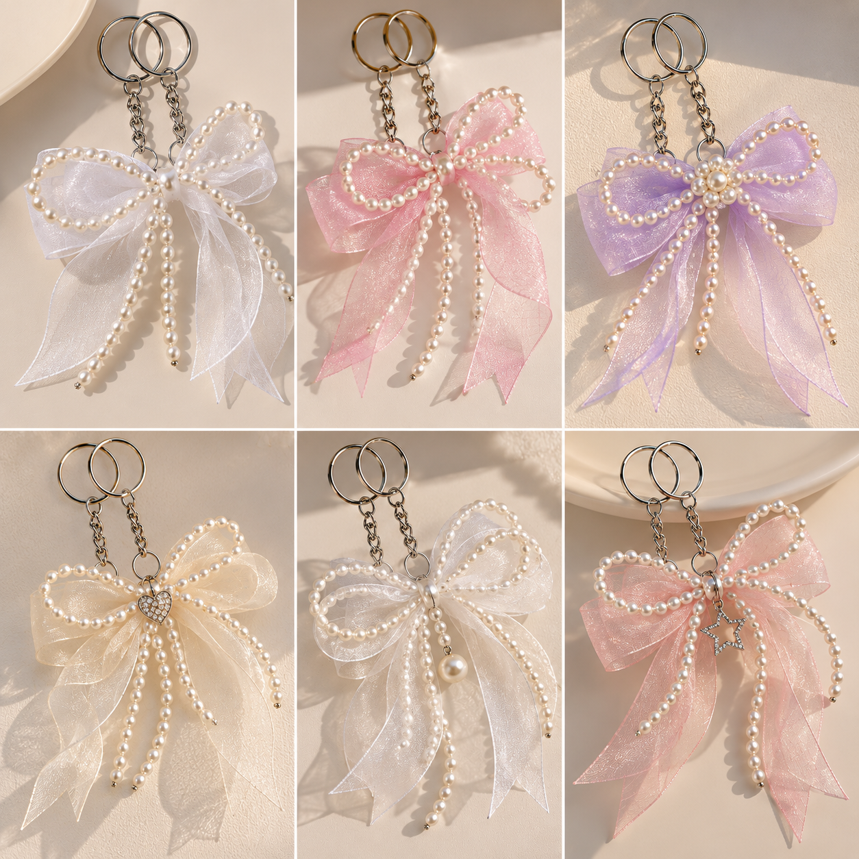 Pearl Ribbon Bow Keychain