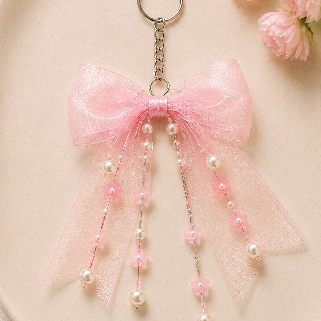 Pink Bow Tassel Keychain