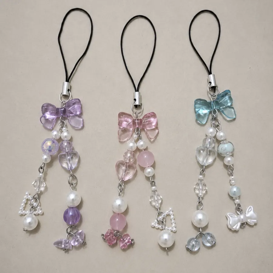 Pastel Bow Beaded Phone Charm