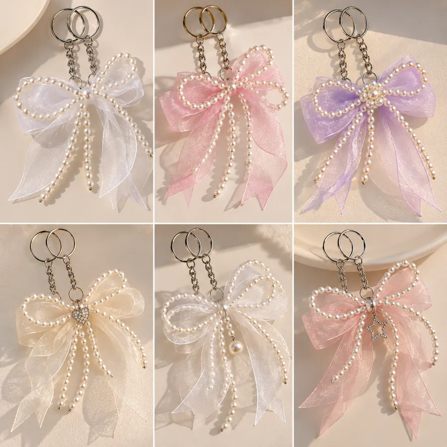 Pearl Ribbon Bow Keychain