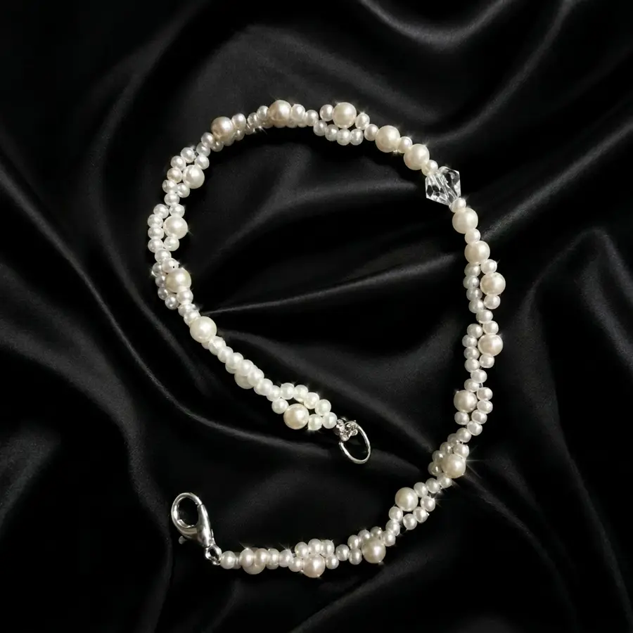 Silver pearl twist anklet